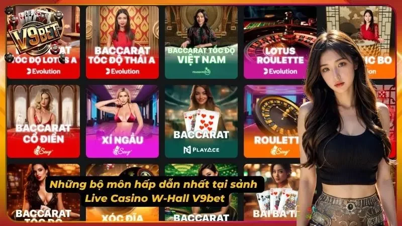 Live Casino W-Hall V9BET | Baccarat, Roulette, Rồng Hổ 3 Hình minh họa chọn bàn trong Live Casino W-Hall V9BET